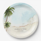Tropical Palm Trees Sand Beach Hochzeit in Urlaubs Pappteller (Vorderseite)