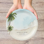 Tropical Palm Trees Sand Beach Hochzeit in Urlaubs Pappteller<br><div class="desc">Feiern Sie Ihre Hochzeit mit diesen eleganten,  stilvollen Tellern mit Aquarellpalmen und dem von Ihnen gewünschten Text. Fügen Sie einfach Ihre eigenen Daten hinzu,  indem Sie auf die Option "Personalisieren" klicken.</div>