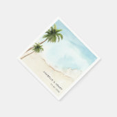 Tropical Palm Trees Sand Beach Hochzeit in Urlaubs Serviette (Ecke)