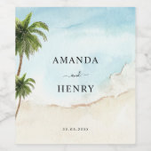 Tropical Palm Trees Sand Beach Hochzeit in Urlaubs Weinetikett (Einzelnes Label)