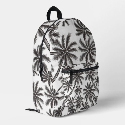 Tropical Palm Trees Schwarz-Weiß Muster Bedruckter Rucksack (Rückseitige Ecke links)