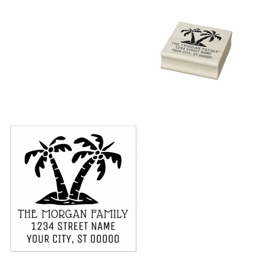 Tropical Palm Trees Seashore Beach Name Adresse Gummistempel (Stempel)