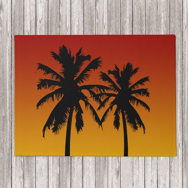 Tropical Palm Trees Silhouette Roter Orange Sonnen Fußmatte (Von Creator hochgeladen)