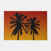 Tropical Palm Trees Silhouette Roter Orange Sonnen Fußmatte (Vorderseite)