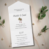 Tropical Palm Trees Simple Typografy Wedding All In One Einladung