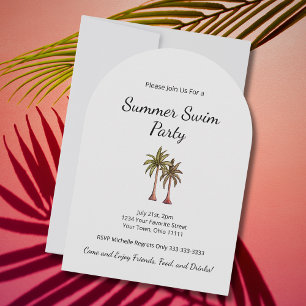 Tropical Palm Trees Summer Barbecue Pool Party Einladung