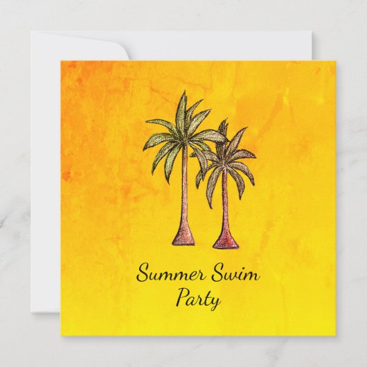 Tropical Palm Trees Summer Gold Swim Pool Party Einladung (Vorderseite)
