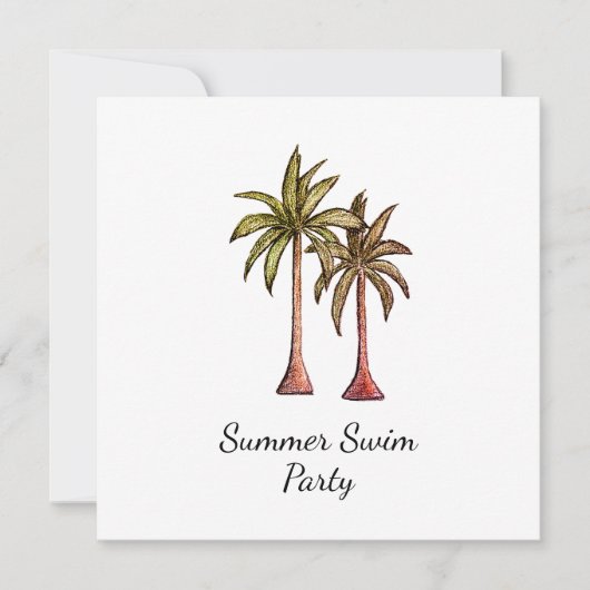 Tropical Palm Trees Summer Gold Swim Pool Party Einladung (Vorderseite)