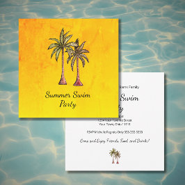 Tropical Palm Trees Summer Gold Swim Pool Party Einladung