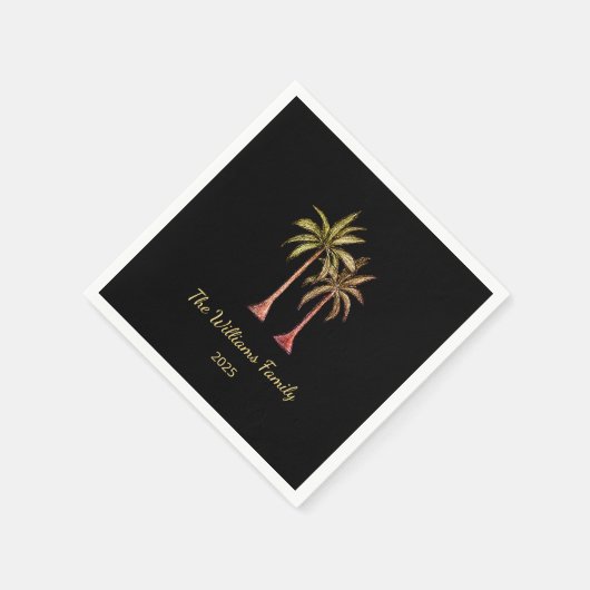 Tropical Palm Trees Summer Pool Party Black Serviette (Ecke)