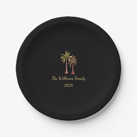 Tropical Palm Trees Summer Swim Party Black Pappteller (Vorderseite)