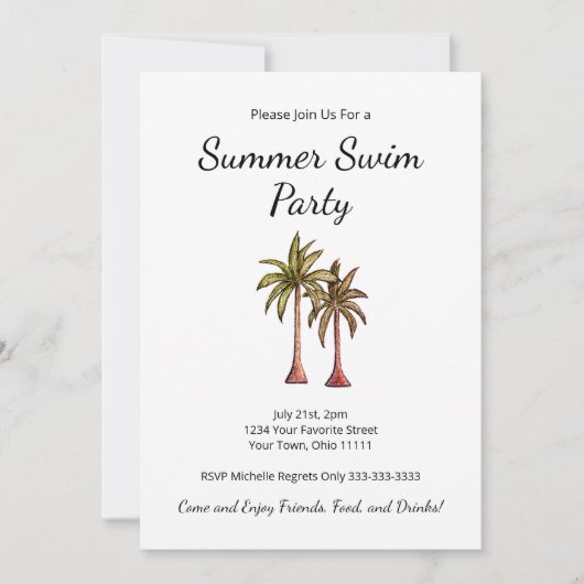 Tropical Palm Trees Summer Swim Pool Party Einladung (Vorderseite)