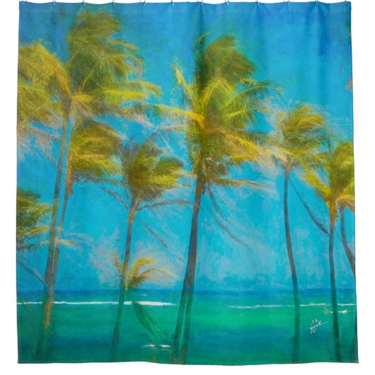 Tropical Palm Trees Sway Hawaii Ozean Duschvorhang (Vorderseite)