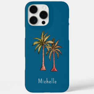 Tropical Palm Trees Trendy Aquamarin Personalisier iPhone 16 Pro Max Hülle