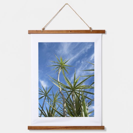 Tropical Palm Trees Twain Zitat Blau und Weiß Wandteppich Mit Holzrahmen (Vorderseite 2)