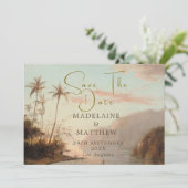 Tropical Palm Trees Vintage Hochzeit Save the Date (Stehend Vorderseite)