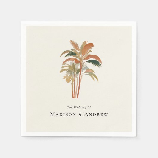 Tropical Palm Trees Watercolor Pastel Boho Hochzei Serviette (Vorderseite)