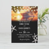 Tropical Palm Trees & Yacht Sunset Beach Wedding Einladung (Stehend Vorderseite)