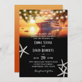 Tropical Palm Trees & Yacht Sunset Beach Wedding Einladung (Vorne/Hinten)