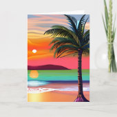 Tropical Palm Tres und Sunset Themed Birthday Karte (Vorderseite)
