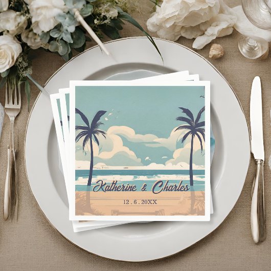 Tropical Palm Vintag Beach Wedkin Serviette