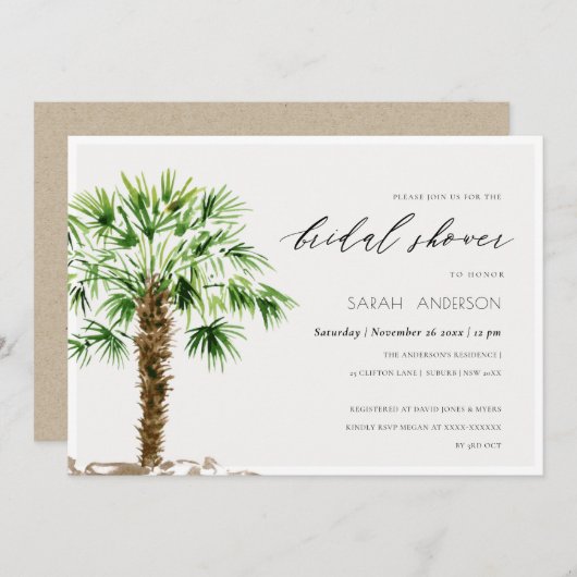 Tropical Palm Watercolor Brautparty laden ein Dankeskarte (Vorne/Hinten)