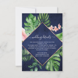 Tropical Palm Watercolor Navy Blue Wedding Details Einladung