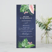 Tropical Palm Watercolor Navy Blue Wedding Program (Stehend Vorderseite)