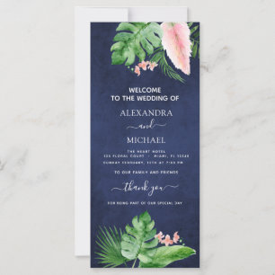 Tropical Palm Watercolor Navy Blue Wedding Program