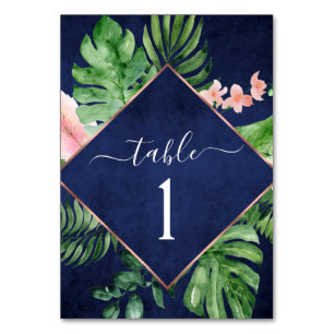 Tropical Palm Watercolor Navy Blue Wedding Tischnummer