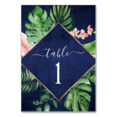 Tropical Palm Watercolor Navy Blue Wedding Tischnummer (Rückseite)