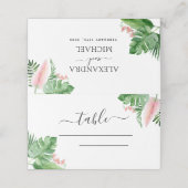 Tropical Palm Watercolor Wedding Platzkarte (Außenseite Aufgefaltet)