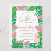 Tropical Palm Watermelon Pink Flamingo Einladung (Vorderseite)