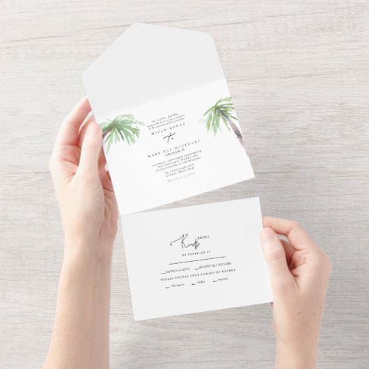 Tropical Palm Wedding All In One Einladung (Abreißtisch)