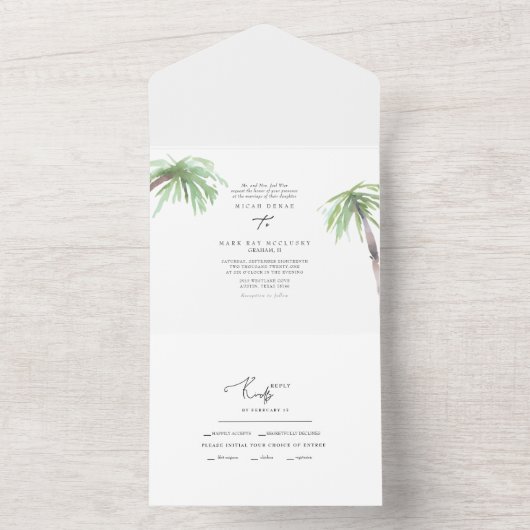 Tropical Palm Wedding All In One Einladung (Innen)