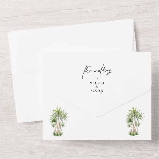 Tropical Palm Wedding All In One Einladung (Rückseite)