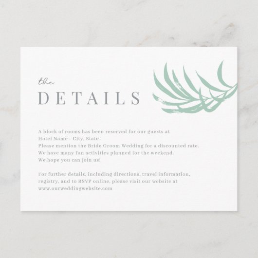 Tropical Palm Wedding Details Karte (Vorderseite)