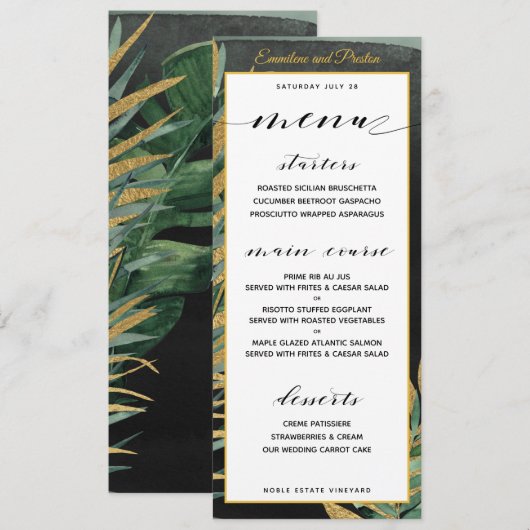 Tropical Palm Wedding Dinner Menü Menükarte (Vorne/Hinten)