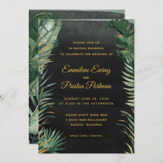 Tropical Palm Wedding Einladung (Vorne/Hinten)