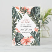 Tropical Palm Wedding Flat Save the Date Card (Stehend Vorderseite)