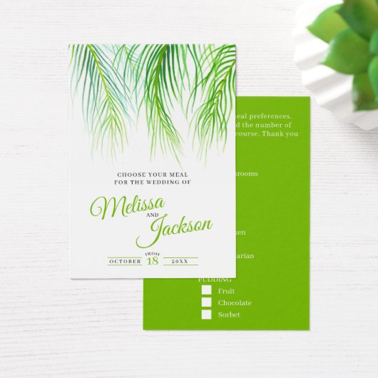 Tropical palm wedding meal choice small cards (Schreibtisch)