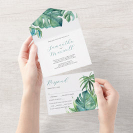 Tropical Palm Wedding Modern Alles in einer Einlad All In One Einladung