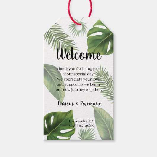 Tropical Palm Welcome Gastgeschenk Wedding Gift Ta Geschenkanhänger (Vorderseite)