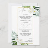 Tropical Palm & White Floral Menu Einladung (Vorderseite)