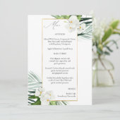 Tropical Palm & White Floral Menu Einladung (Stehend Vorderseite)