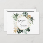 Tropical Palm & White Floral w Meal RSVP Karte 2 (Vorne/Hinten)