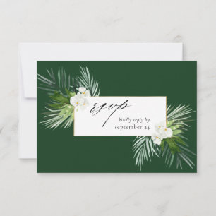 Tropical Palm & White Floral w Meal RSVP Karte 3 G