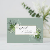 Tropical Palm & White Floral w Meal RSVP Karte 3 M (Stehend Vorderseite)