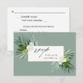 Tropical Palm & White Floral w Meal RSVP Karte 3 M (Vorne/Hinten)