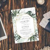 Tropical Palm & White Floral Wedding V2B LNM Einladung